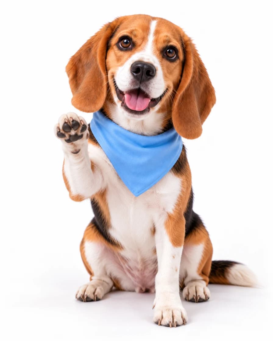 Our beagle waving a paw hello