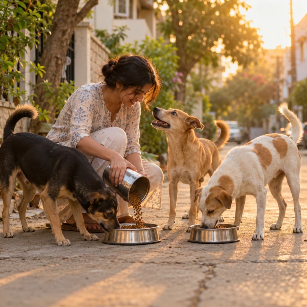 A dog in need being given a meal